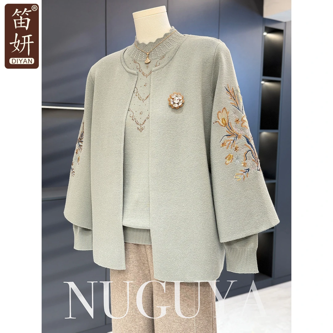 中老年针织套装女开衫奶奶装秋冬新款婆婆装上衣大码妈妈装两件套