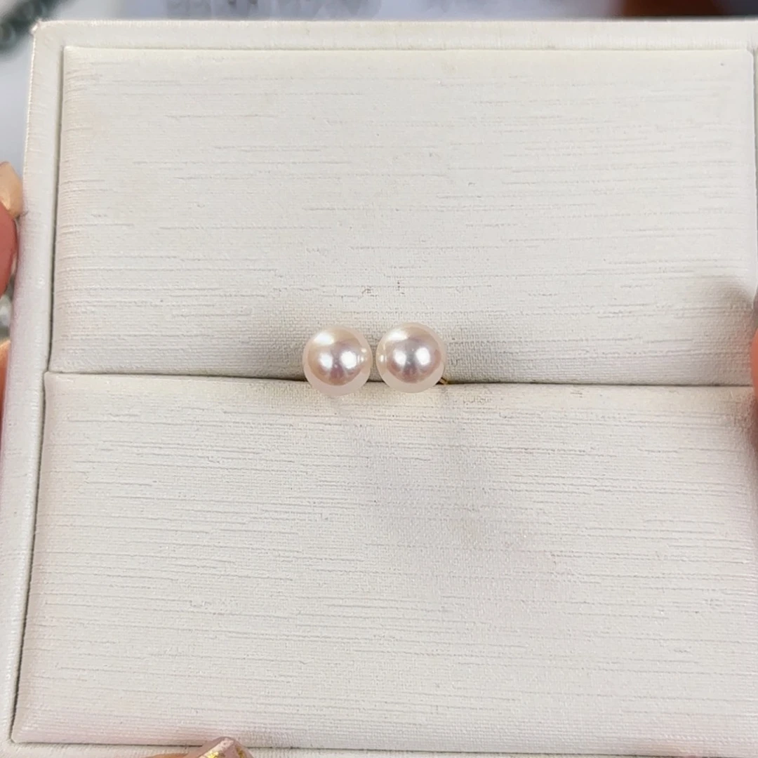 海水珍珠对珠未镶嵌Ak耳钉6.5-7mm可定制爱