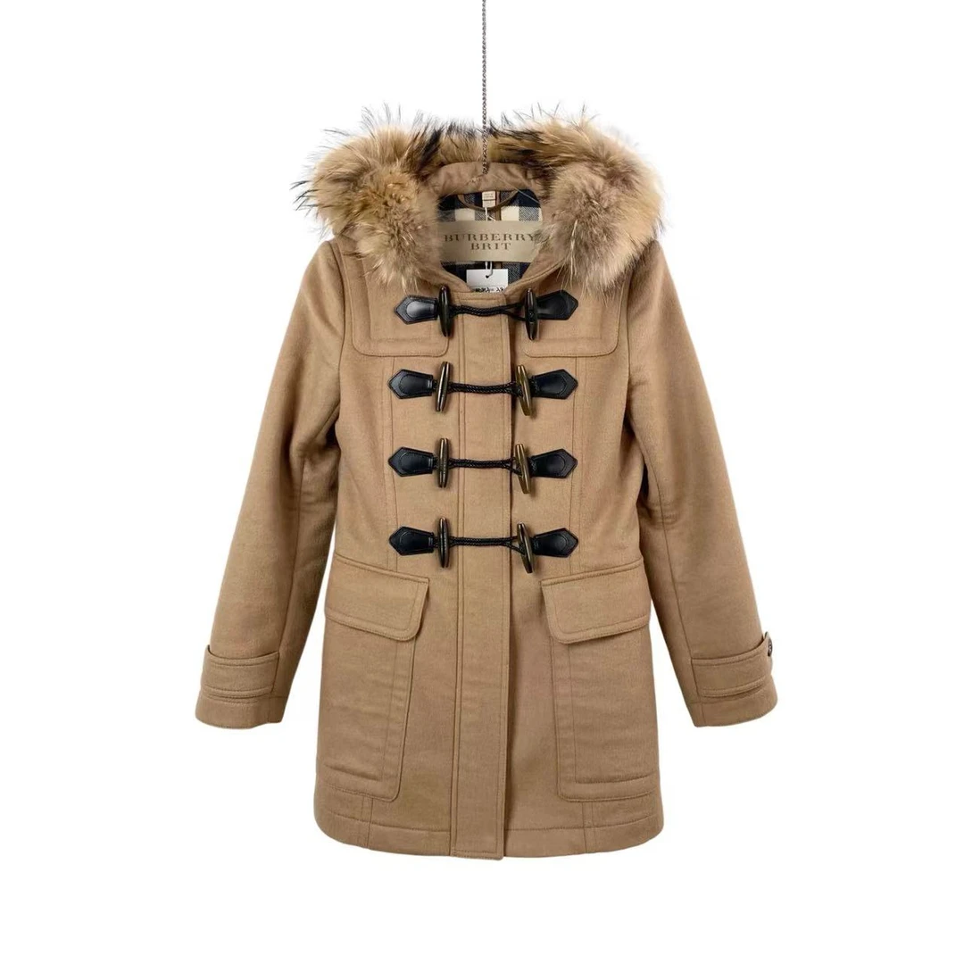 95新 BURBERRY/博柏利 aa0853 牛角扣毛领大衣 38码