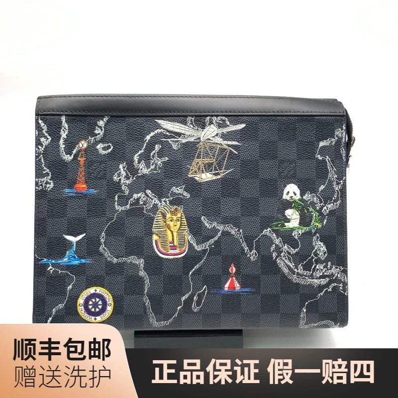 90新 LouisVuitton/路易威登 LV 地图洗漱包/J11919 奢侈时尚手包