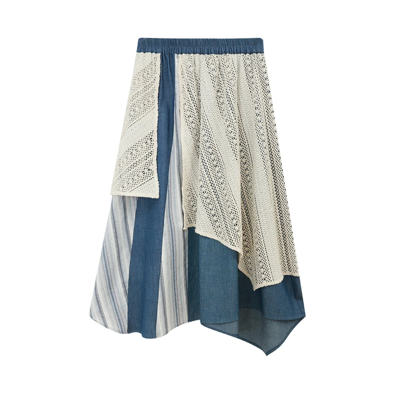 【芋总专属】QZ09137复古三拼宽松蕾丝设计纯棉文艺风半身裙火山马