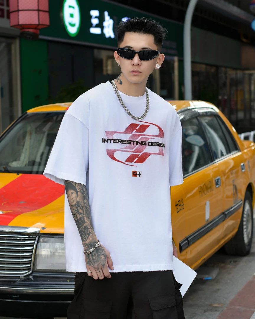 【无界国潮】最新款短袖T恤个性时尚百搭宽肩t恤男免烫抗皱t恤男