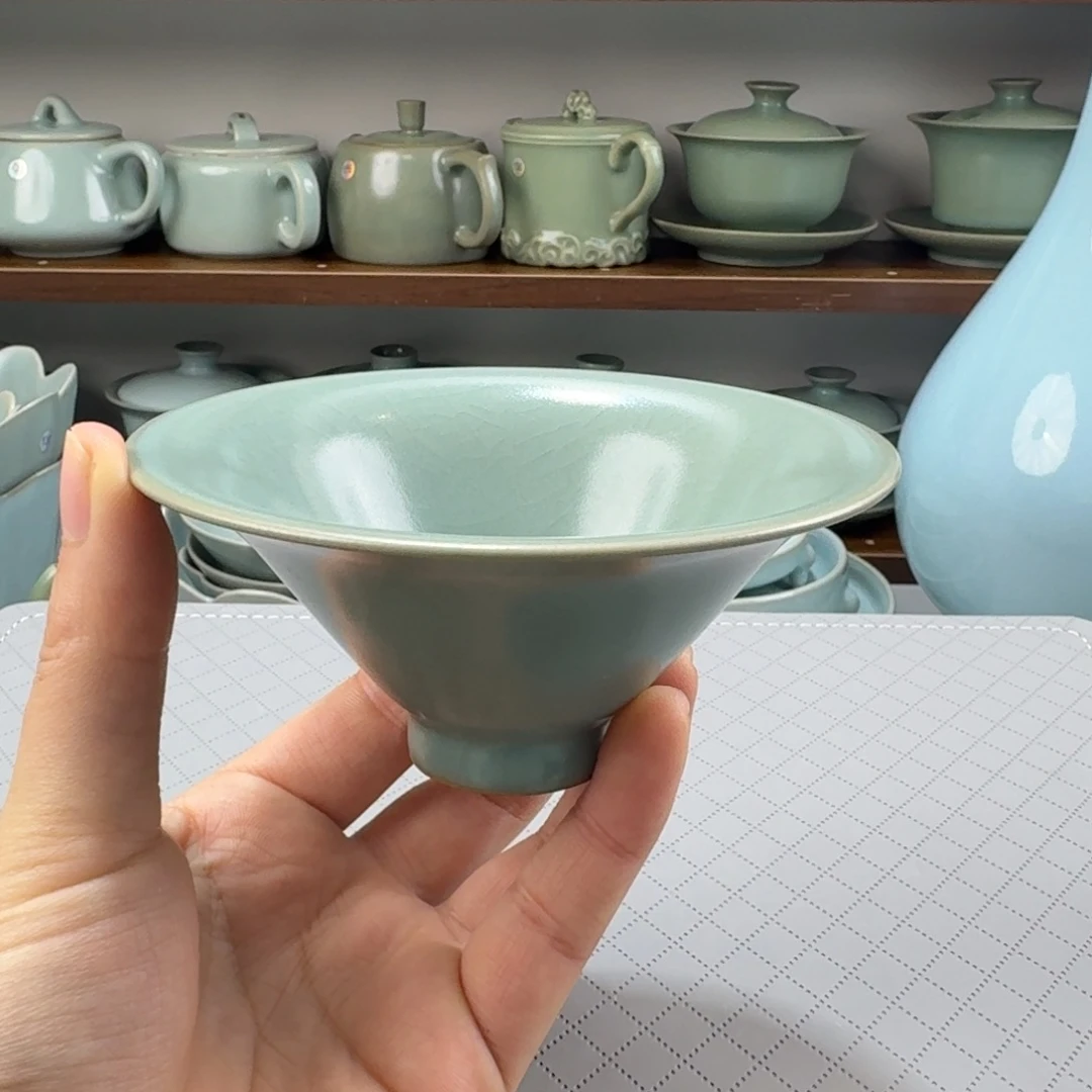 摆件瓷精品汝窑仿古釉斗笠杯
