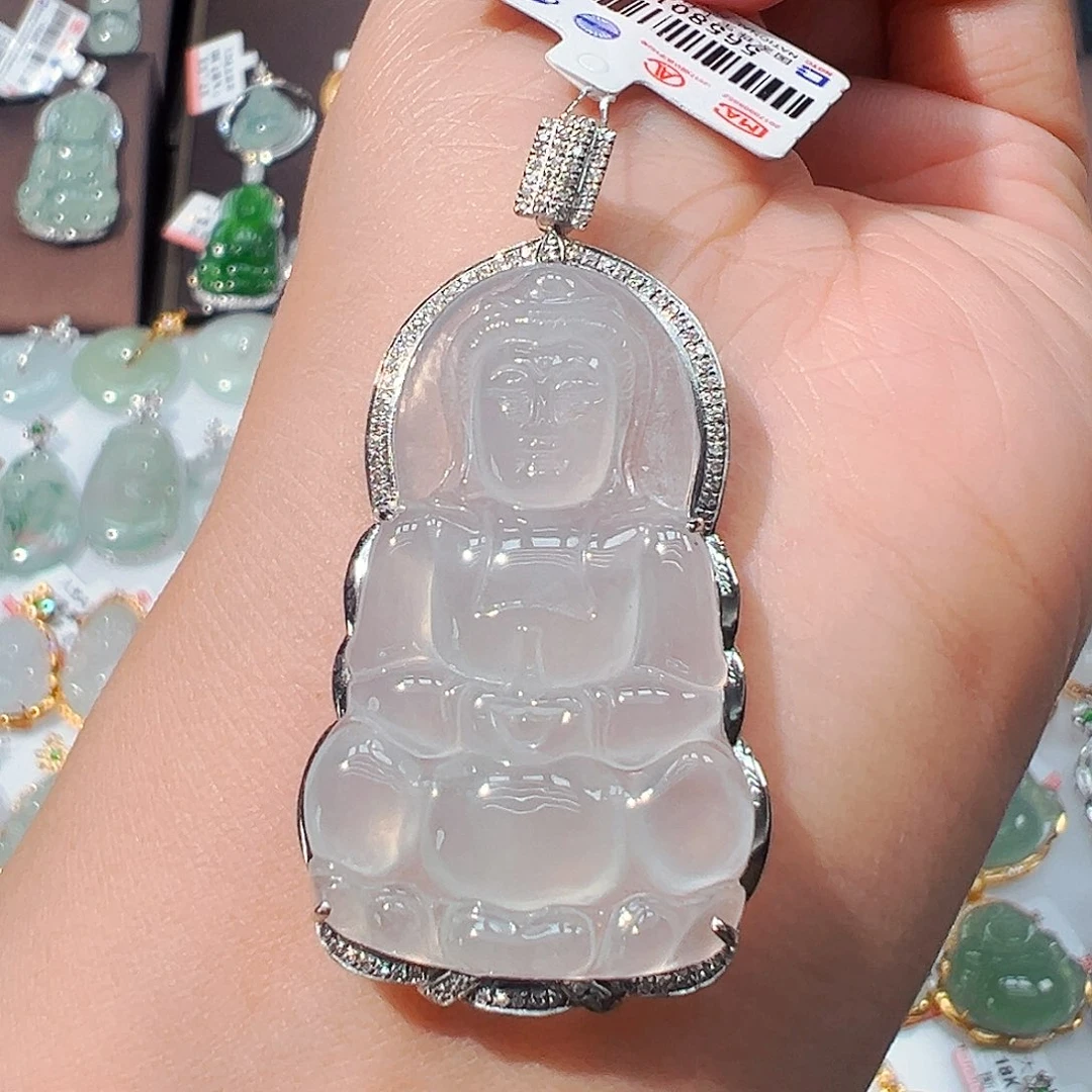 吊坠(不含链)18K金镶嵌翡翠观音