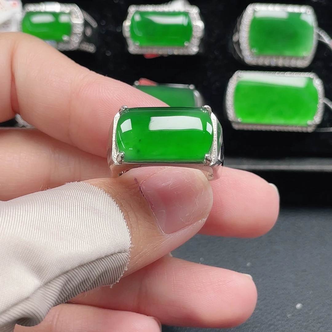 翡翠银S925镶嵌戒指天然A货翡翠没运费险3605
