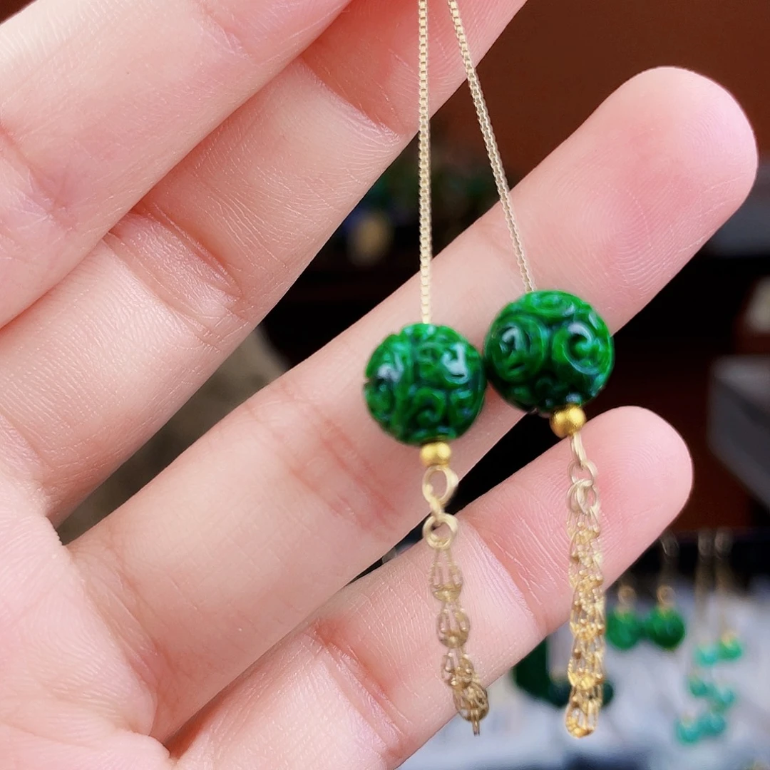 翡翠银S925镶嵌耳饰