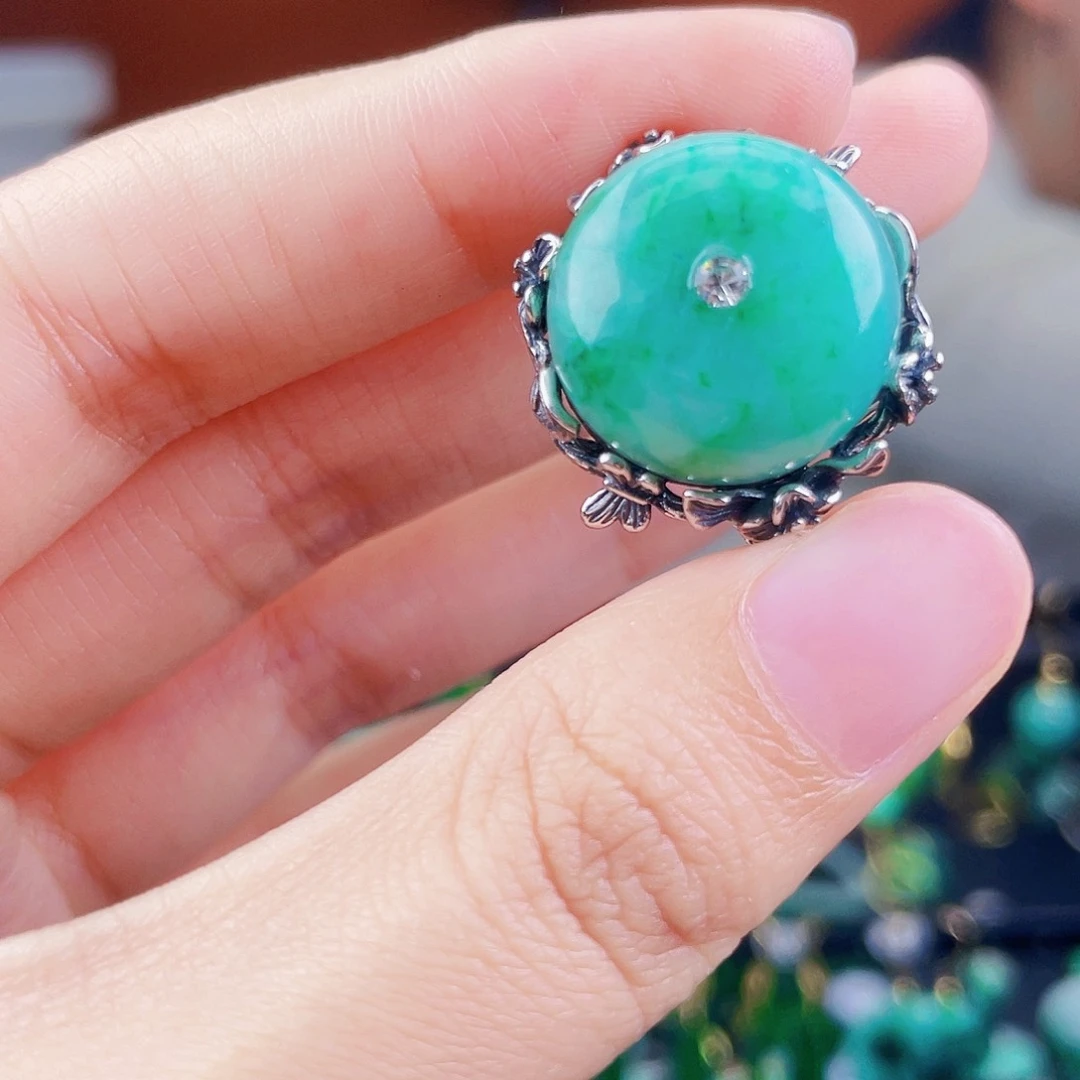 翡翠戒指银S925镶嵌饰品