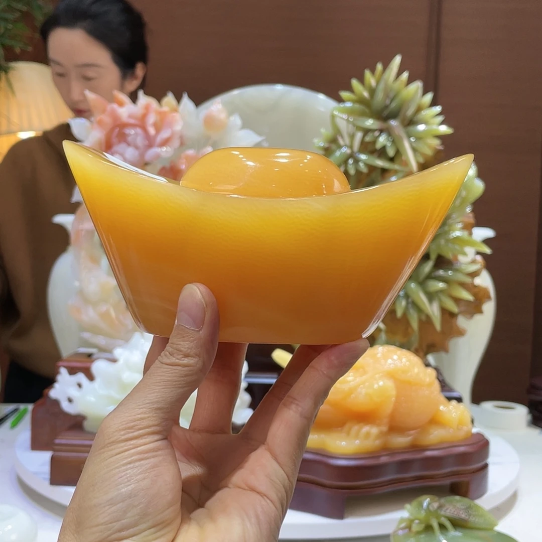 玉精品天然玉石元宝摆件