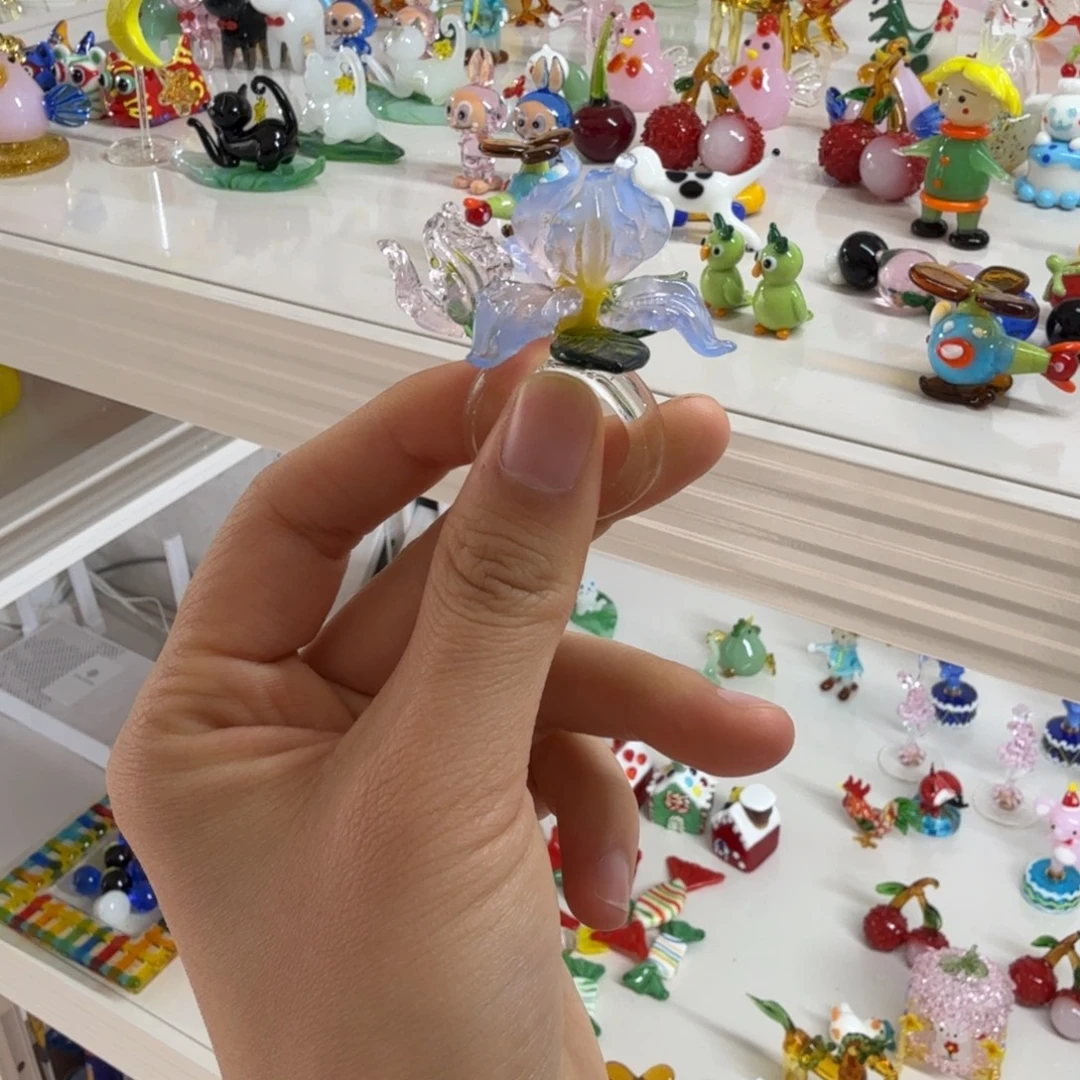 琉璃手工艺品鸢尾花戒指淡紫色