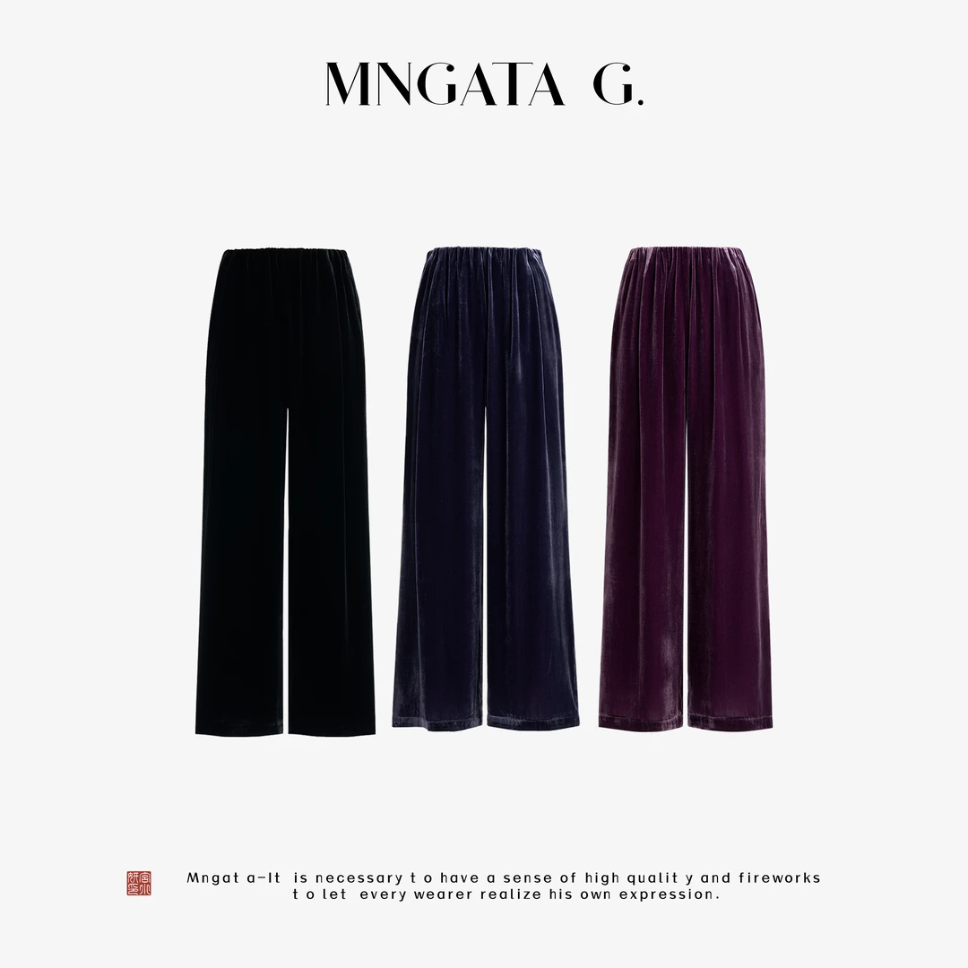 MNGATA G.宫小妍【直筒·贵丝绒】真丝早秋新中式中国风裤子5071807