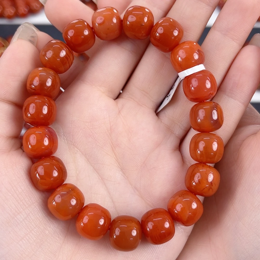 南红玛瑙未镶嵌瓦西柿子红12mm老型手串