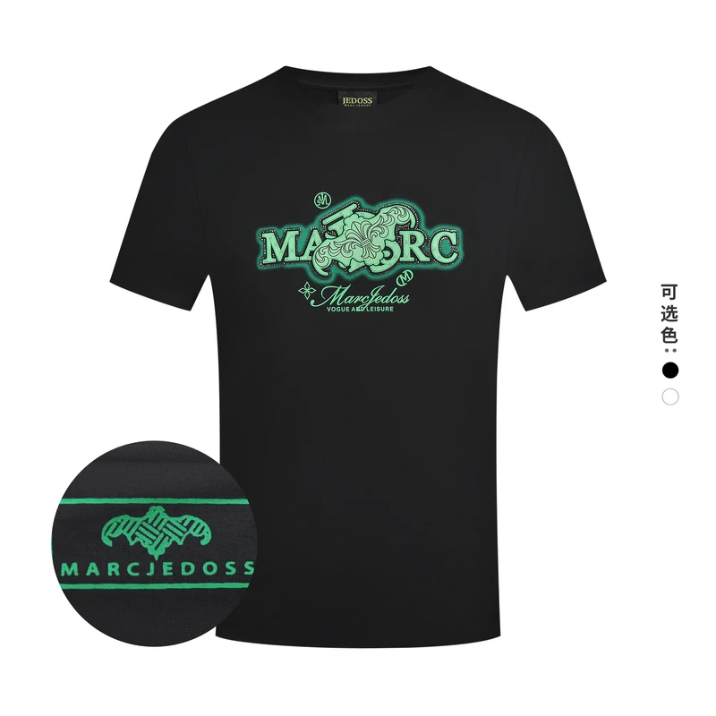 JEDOSS/爵迪斯男装2025春季新款字母LOGO晕染厚板胶印短袖T恤135