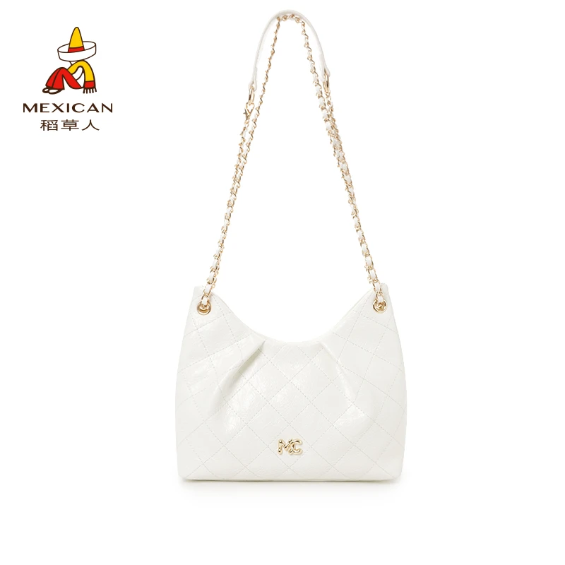 稻草人2025头层牛皮菱格链条包流浪斜跨小香风设计优雅时尚轻奢测