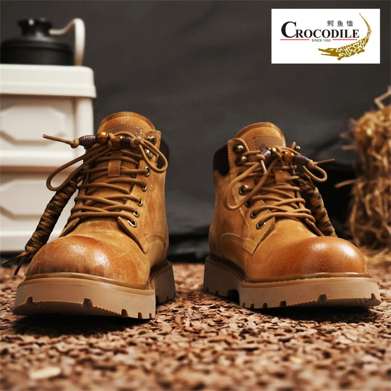 鳄鱼恤马丁靴男款冬季复古潮牌英伦风户外高帮靴防滑耐磨工装潮鞋