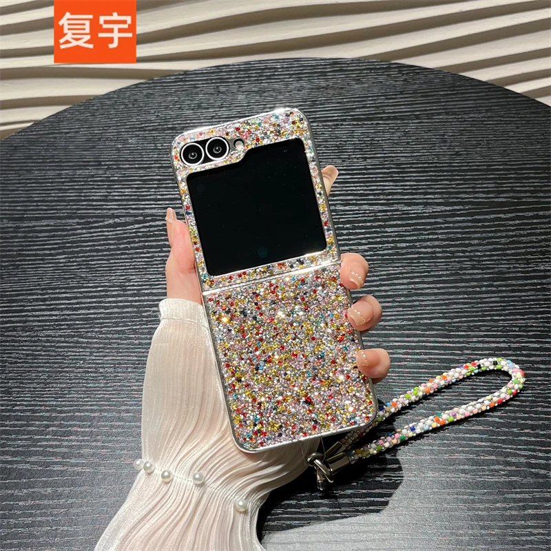 适用三星zflip7/6/5手机壳w25flip折叠高级感彩色闪钻链条保护套