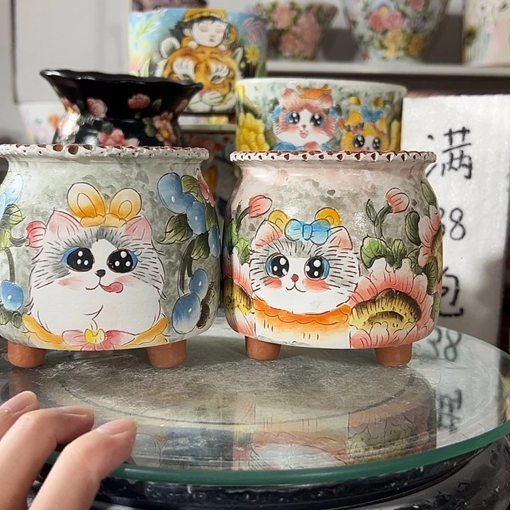 花***景德镇手绘花盆里面的高级盆