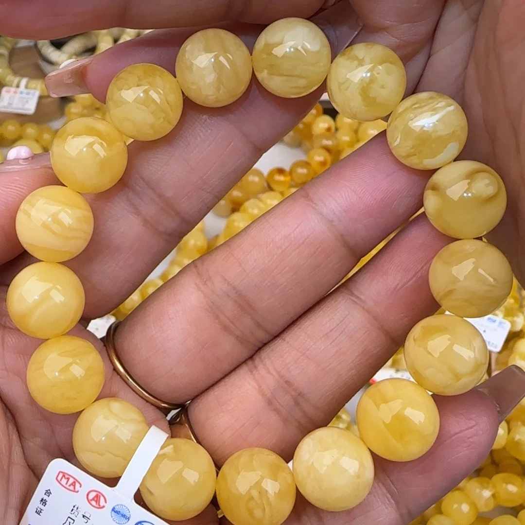 未镶嵌蜜蜡手链白花圆珠手串