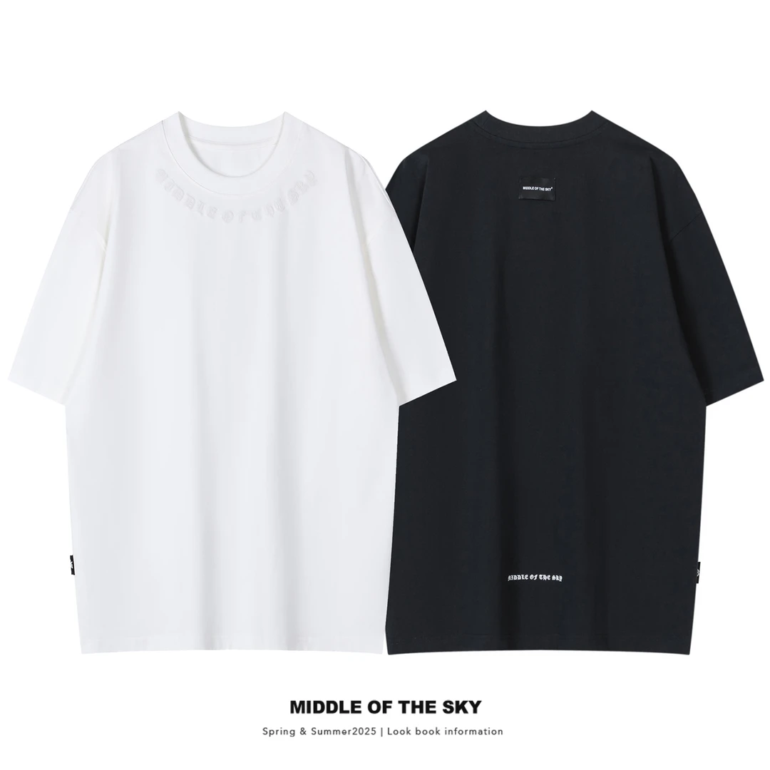 MIDDLE OF THE SKY夏季新款百搭重磅宽松休闲潮流印花圆领T恤