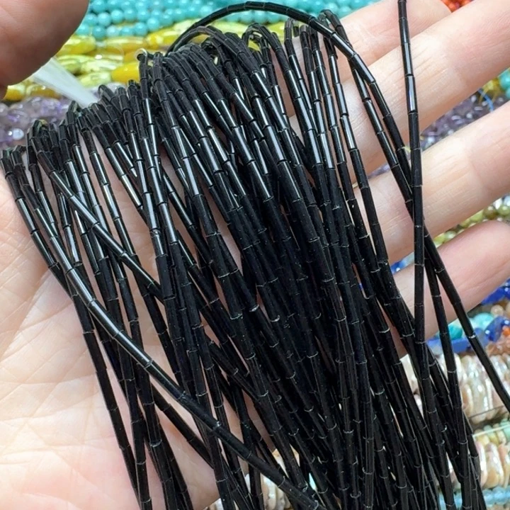 合金玛瑙/玉髓珠宝半成品2条2x6m黑玛瑙管珠