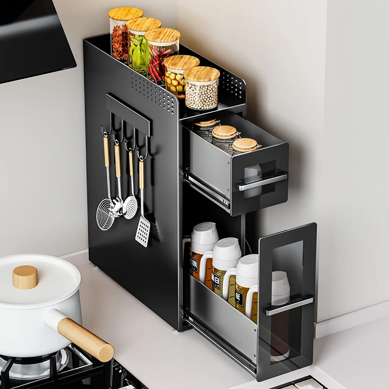 厨房转角调料品置物架台面窄边墙角收纳架橱柜侧面抽拉极窄储物柜