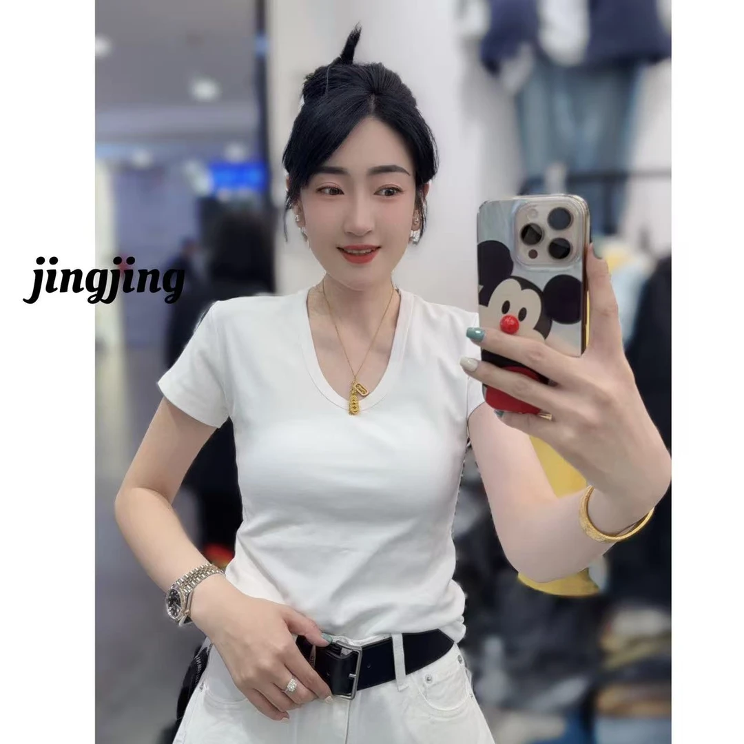 春季新款休闲百搭U领净版半袖T恤（6138）