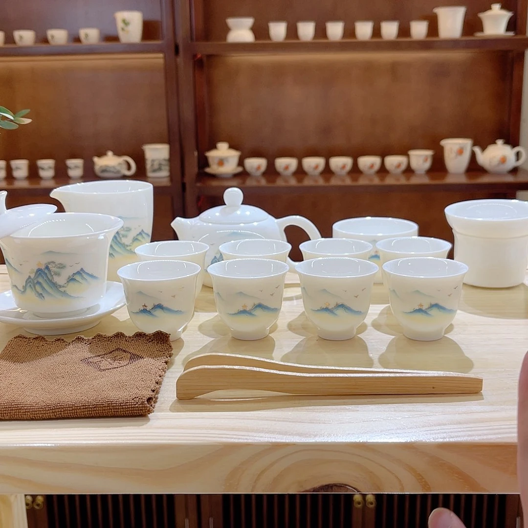 杯玄致羊脂玉瓷茶具套装