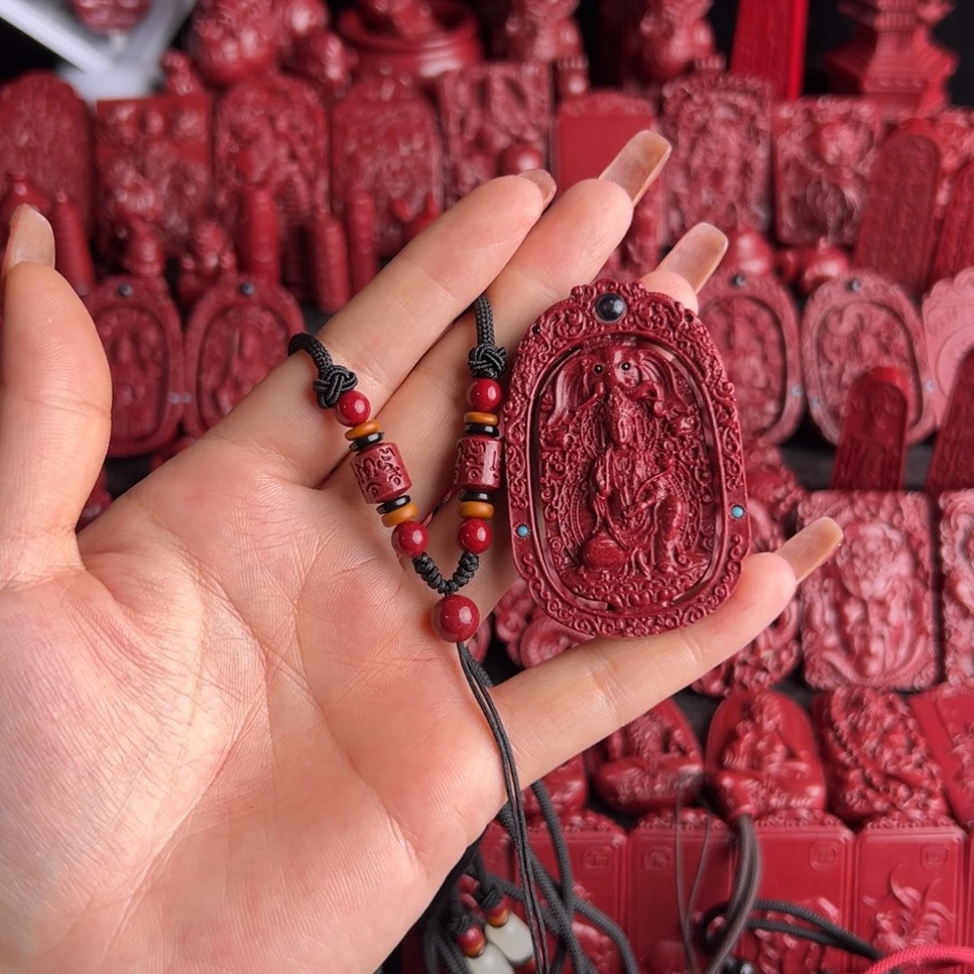 天然辰砂蛇普贤菩萨吊坠