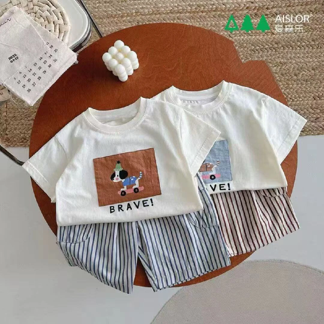 A5114爱森乐男宝帅气滑板小狗狗薄款时尚夏季套装背心套25新款男