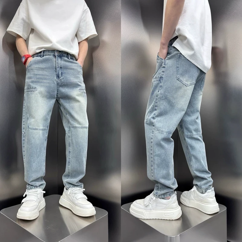 春夏新款美式复古水洗做旧牛仔裤男士显瘦直筒痞帅修身牛仔长裤