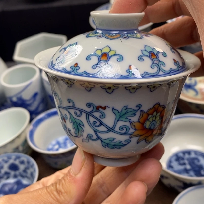 【闪购商品】景德镇青花斗彩盖碗