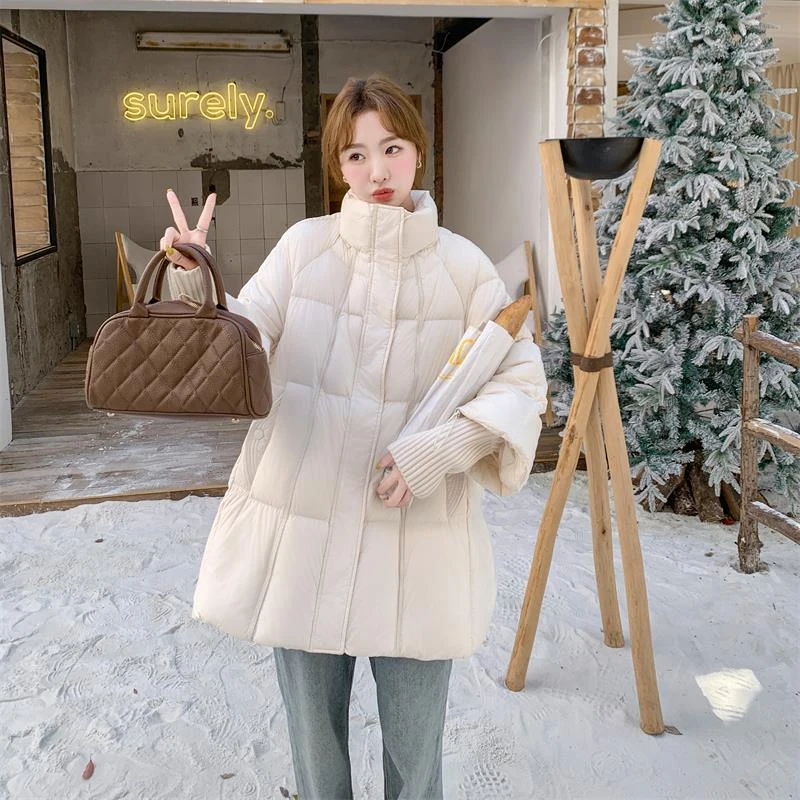 白色灯笼袖羽绒服女冬季新款韩版宽松a字版爆款加厚小个子外套潮