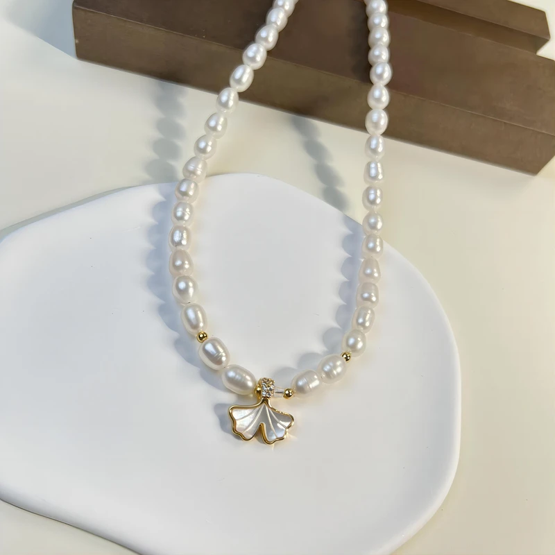 天然珍珠项链女气质鱼尾吊坠小众设计感锁骨链百搭LH0535