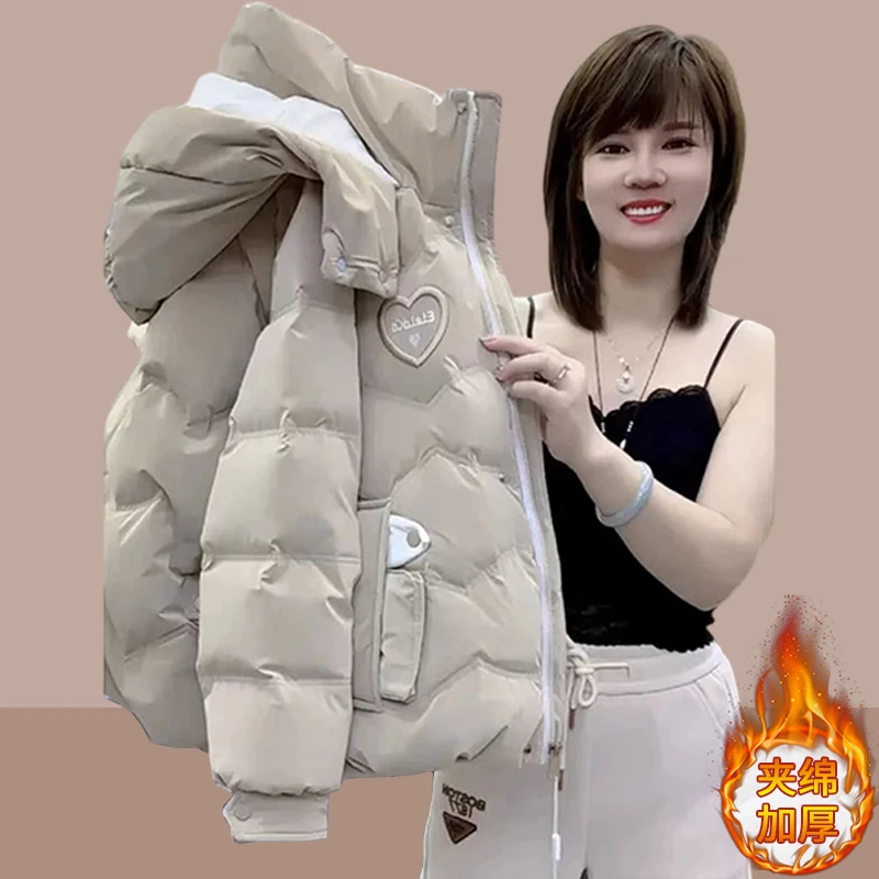 2025冬季棉服外套女士时髦洋气胖mm短款减龄爆款连帽棉袄加厚棉衣