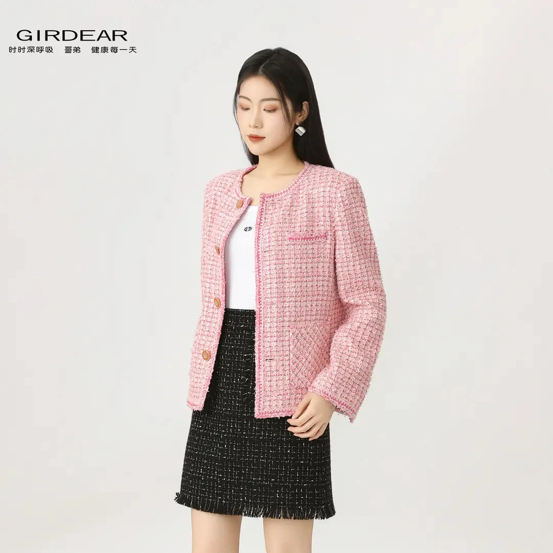 GIRDEAR/哥弟秋季千金清冷感贵系法式优雅粗花呢小香风外套140042