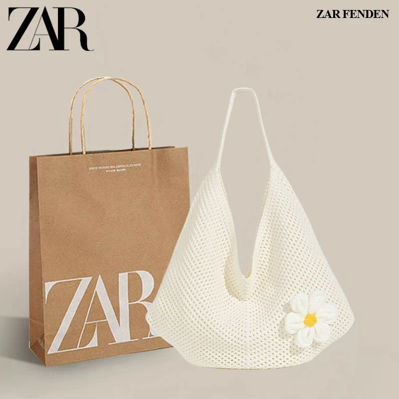 ZAR FENDEN夏季编织包女休闲度假沙滩包针织包腋下托特包草编包包