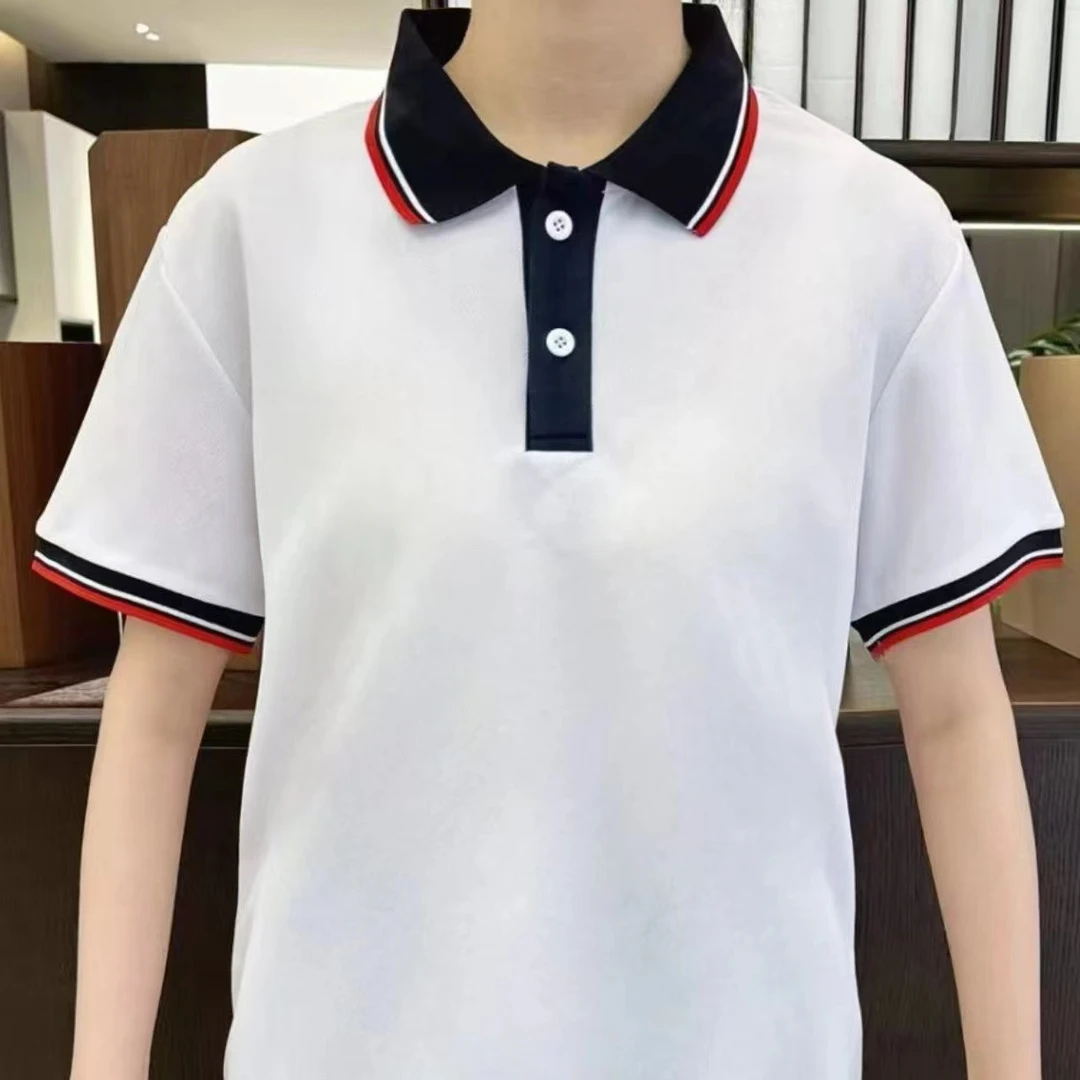 学生短袖中学生长款条纹夏季套装白色夏季短袖套装翻领短袖t恤女