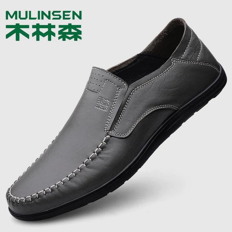 木林森男鞋秋季真皮皮鞋男士休闲鞋软皮软底一脚蹬透气日常爸爸鞋