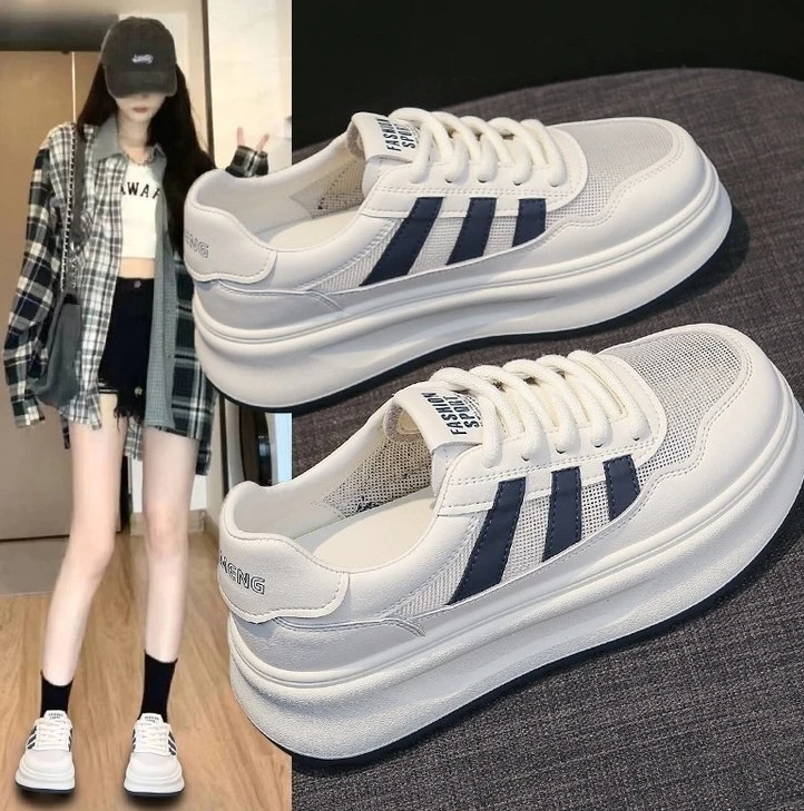 厚底网面透气小白鞋女2025夏季爆款百搭增高休闲鞋S78