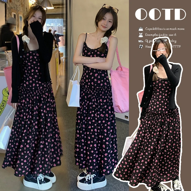 时髦孕妇装新款显瘦气质高腰2025春夏甜美茶歇碎花吊带孕妇连衣裙