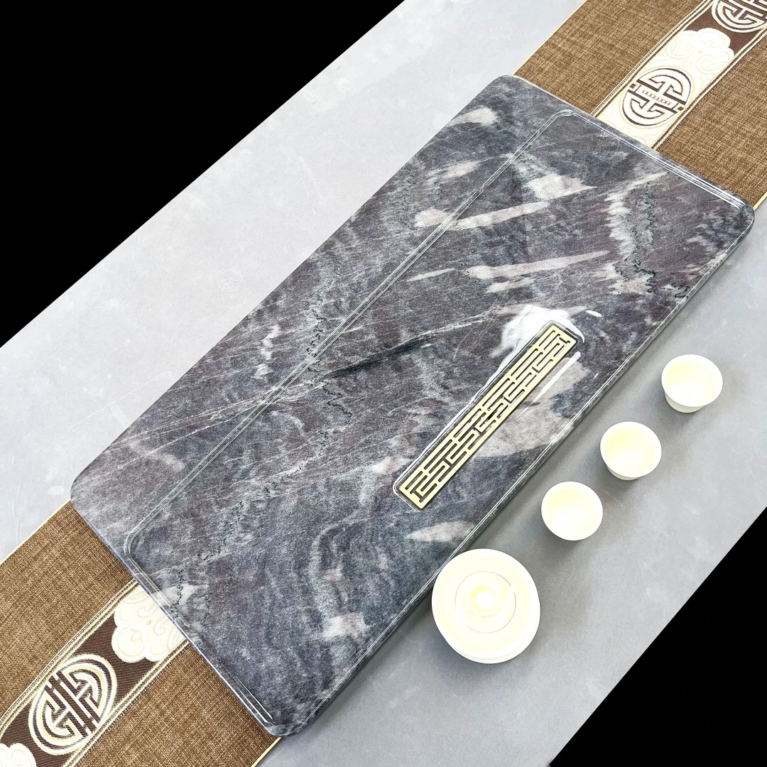 紫气东来奢石茶盘天然石材湿泡茶盘六面烤漆家用一体轻奢茶托