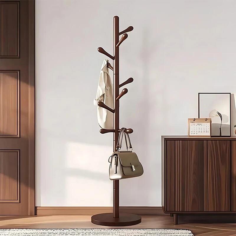 黑胡桃全实木挂衣架落地挂衣服挂包架家用卧室简易立式榉木衣帽架