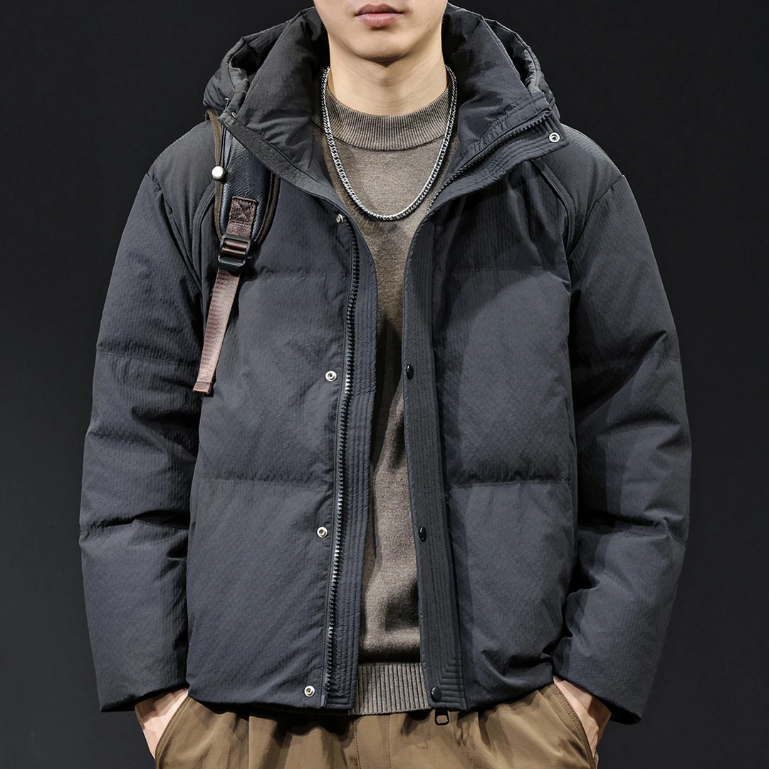 美式复古加厚白鸭羽绒服男外套2025冬季新款连帽宽松大码简约高端