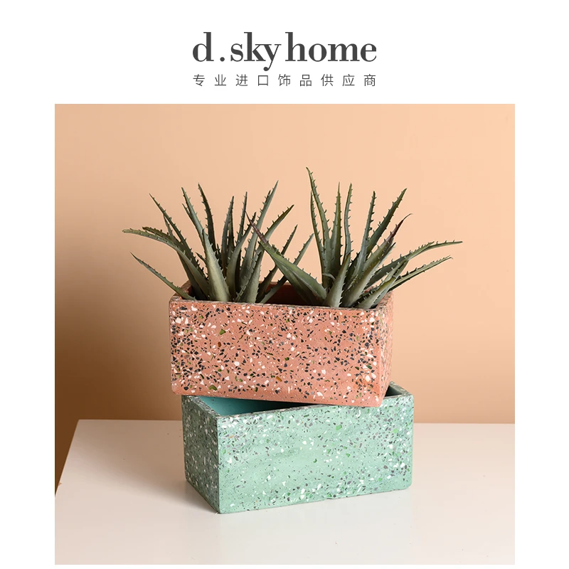 迪斯凯绿色水磨石长方形花器DSK72248