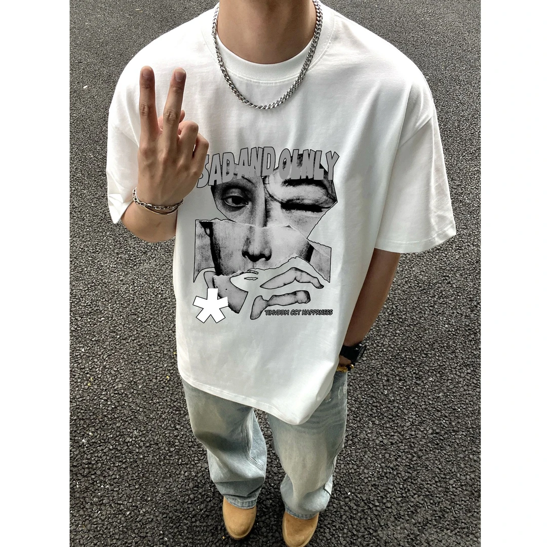 320g双纱棉重磅欧美风潮牌短袖t恤男美式复古纯棉个性高级感男装