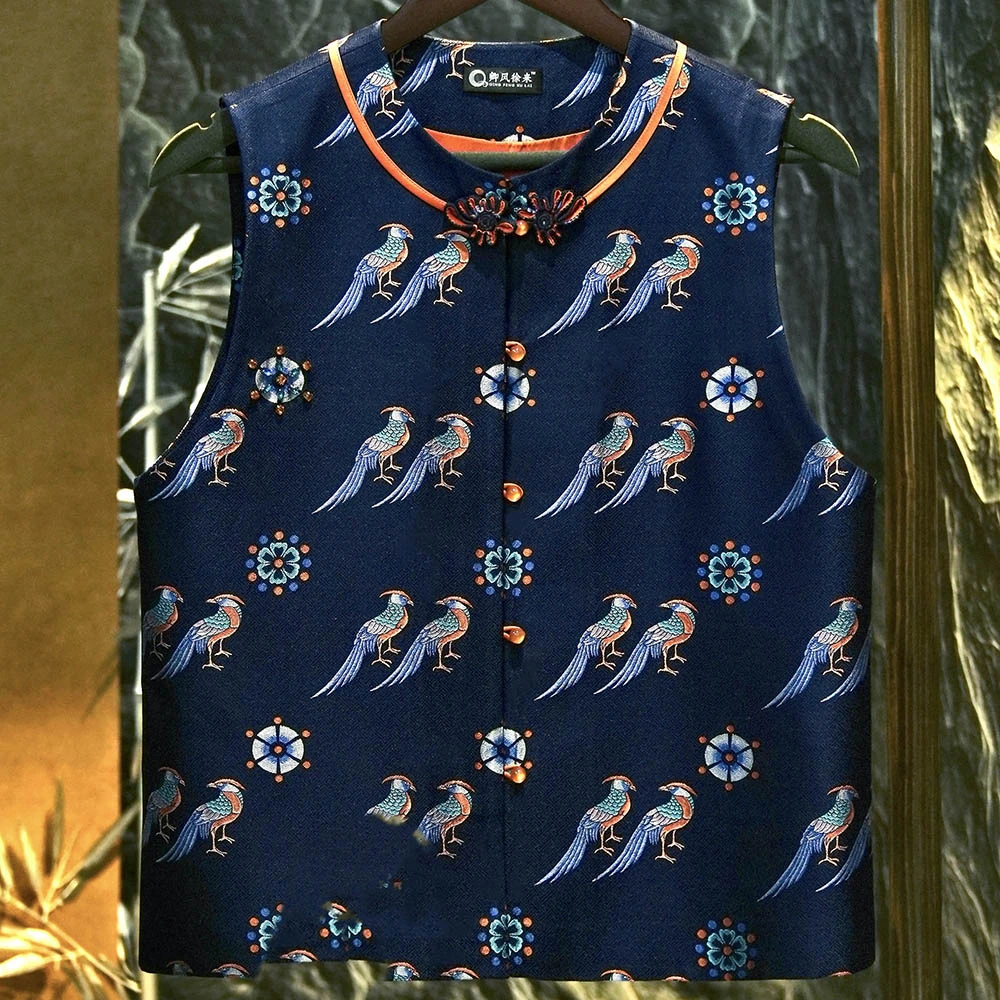 五彩翟鸟·馆藏级六重围宋锦马甲｜手工定制（内衬100桑蚕丝）