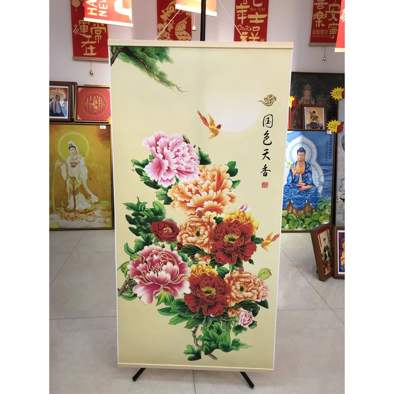 [713国色天香]60x120cm现代简约挂轴装饰画办公室家居装饰画