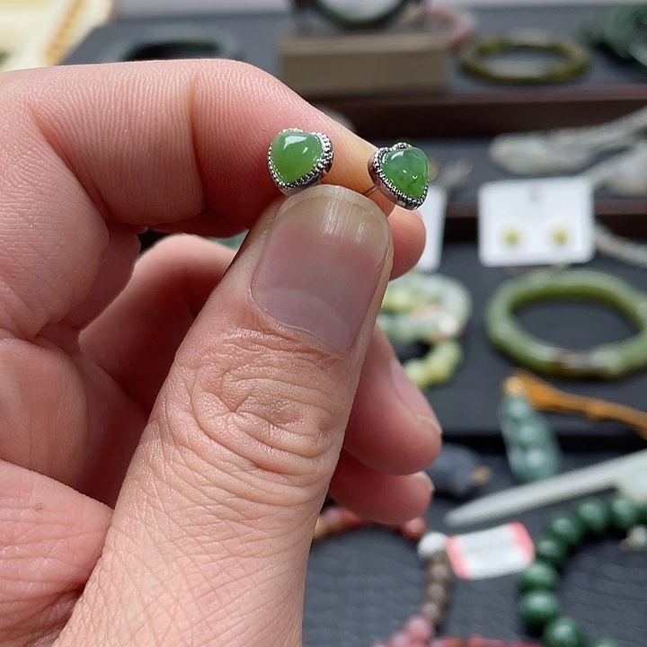 和田玉耳饰银S925镶嵌