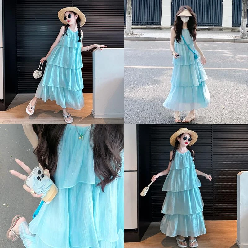 亲子装母女款夏装度假吊带裙2025新款女童海边沙滩裙母女装家庭装