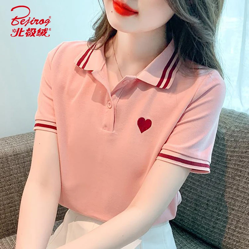 北极绒短袖团队服2025夏新款上衣休闲运动宽松刺绣翻领polo工作服