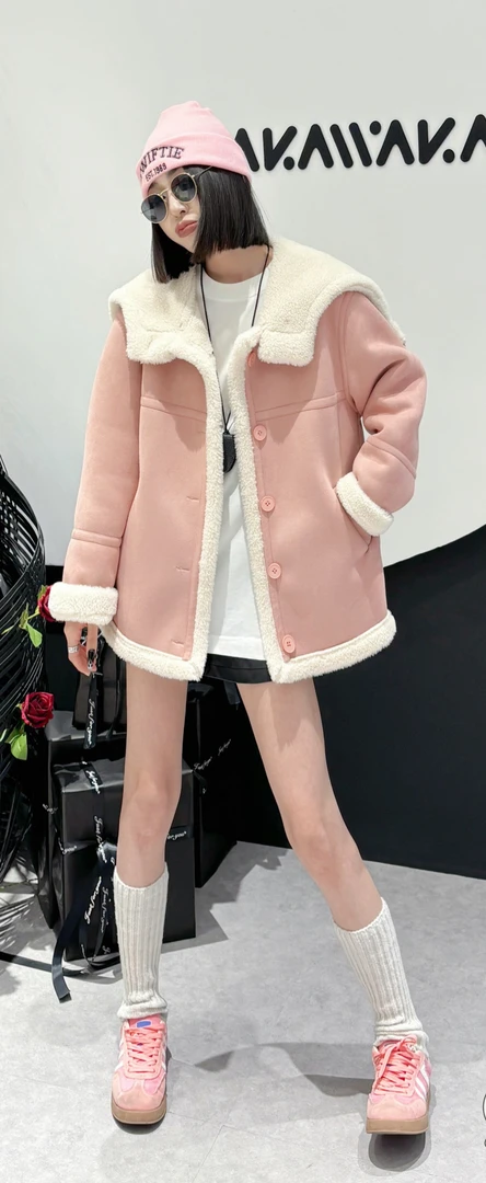 胖向向年款新款9922时尚洋气款帽子拉链舒适百搭皮毛一体外套